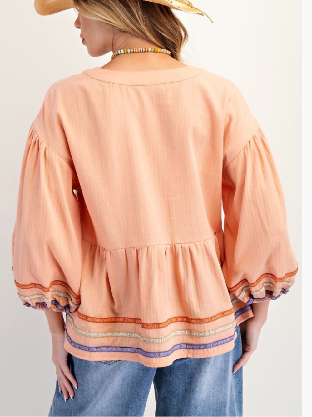 Easel LACE UP TASSEL EMBROIDERED TUNIC - Picture 3 of 3